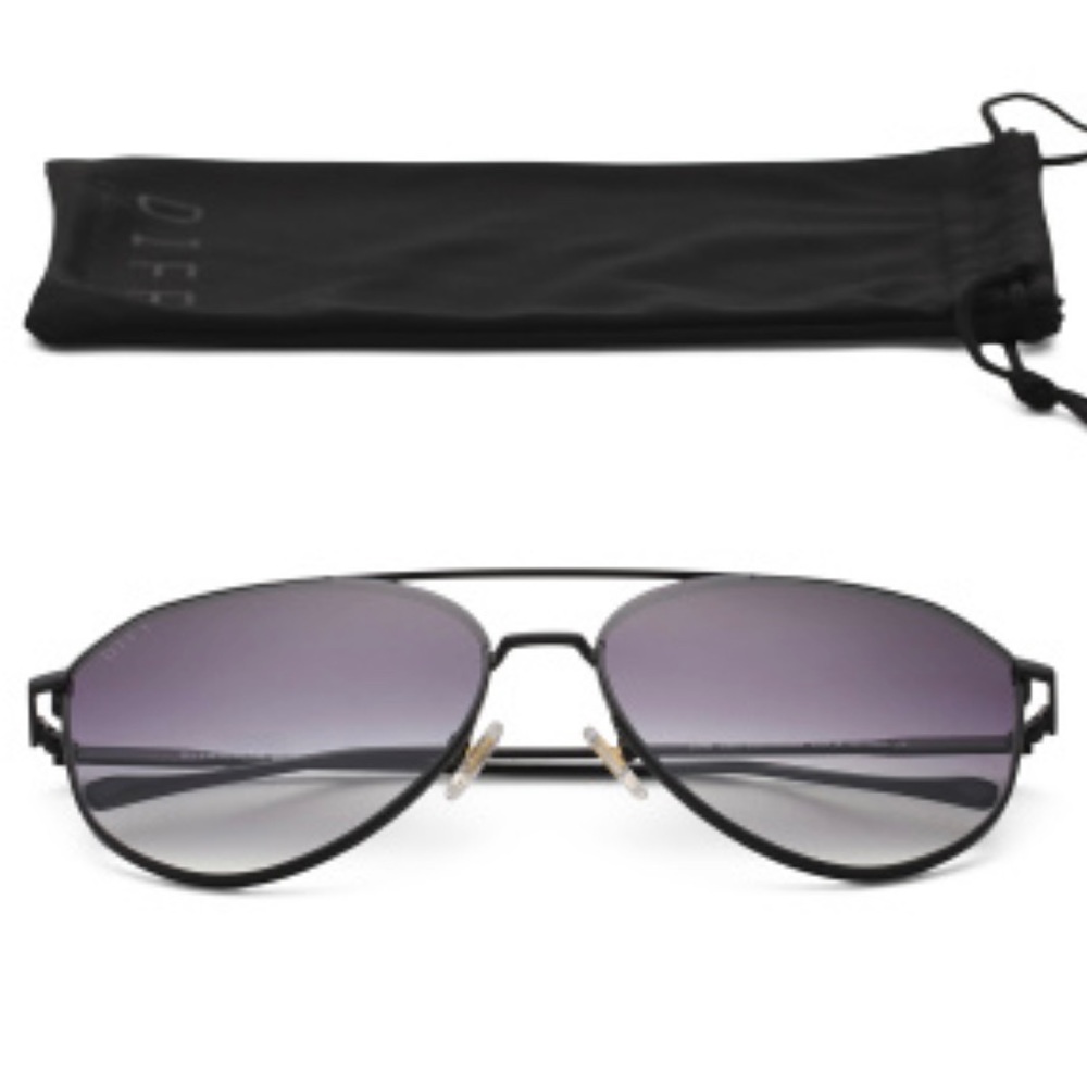 DIFF Jane Sunglasses Aviators Matte Black Frame Grey Gradient Lenses - Picture 9 of 10